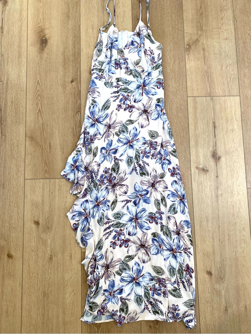 Rokoko Dress Women’s Size Large Floral Cream Maxi Spaghetti Straps Wedding Guest